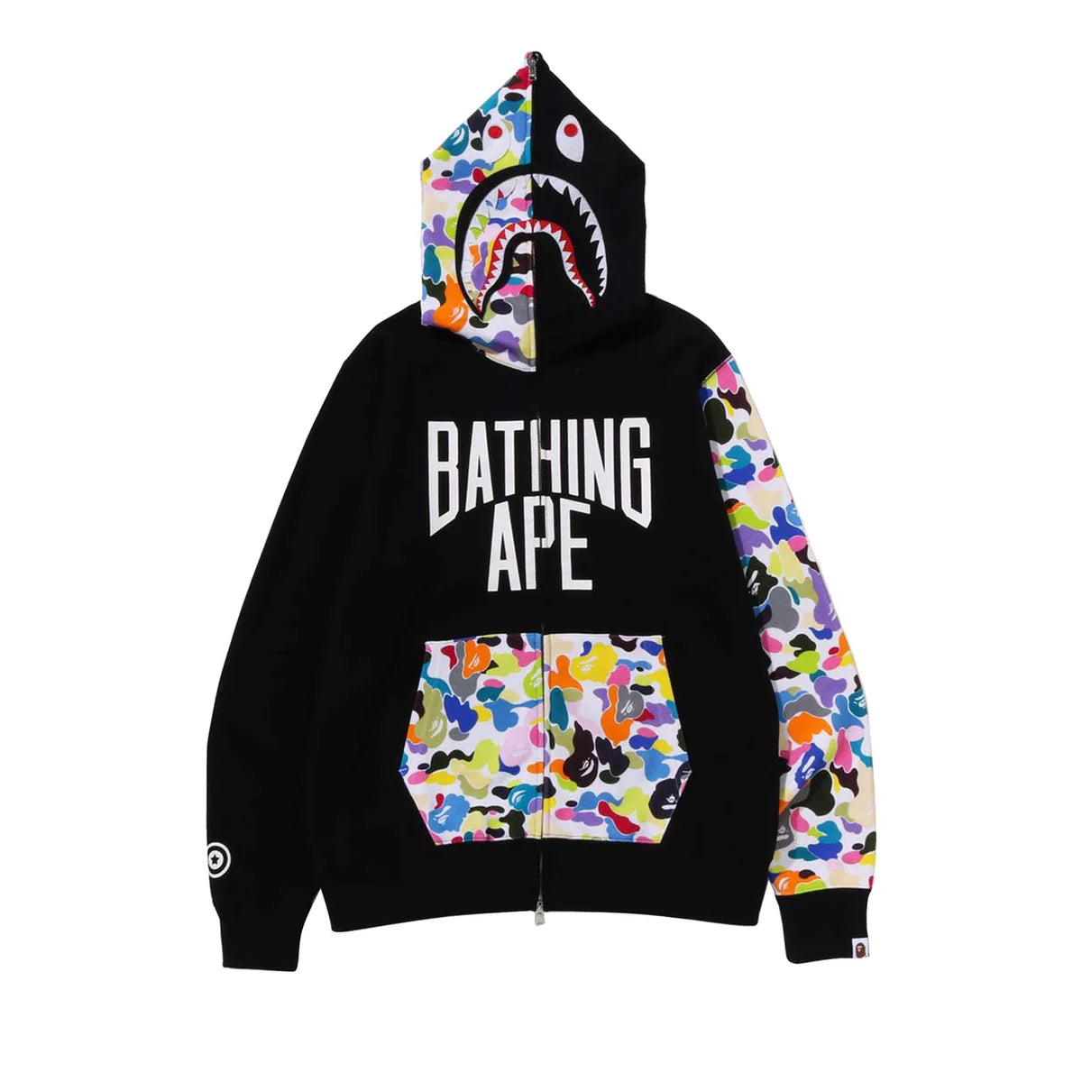 BAPE BLACK MULTI CAMO NYC LOGO SHARK FULL ZIP HOODIE