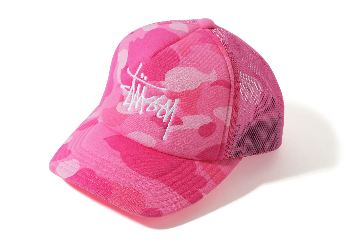 BAPE PINK STUSSY TRUCKER HAT
